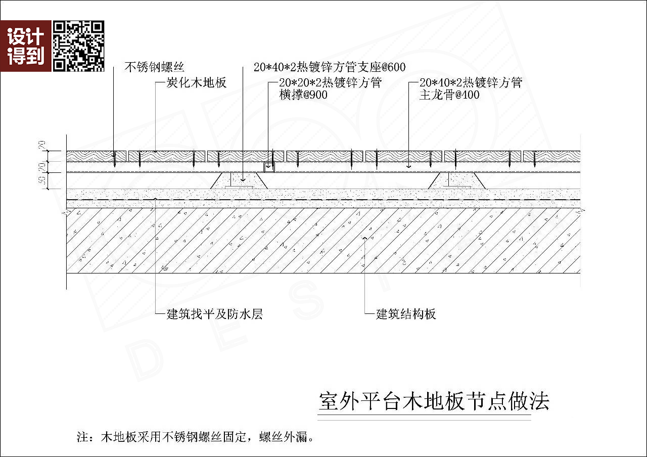 軸測圖↑防腐木地板龍骨佈置圖↑室外平臺防腐木地板平面示意圖↑4