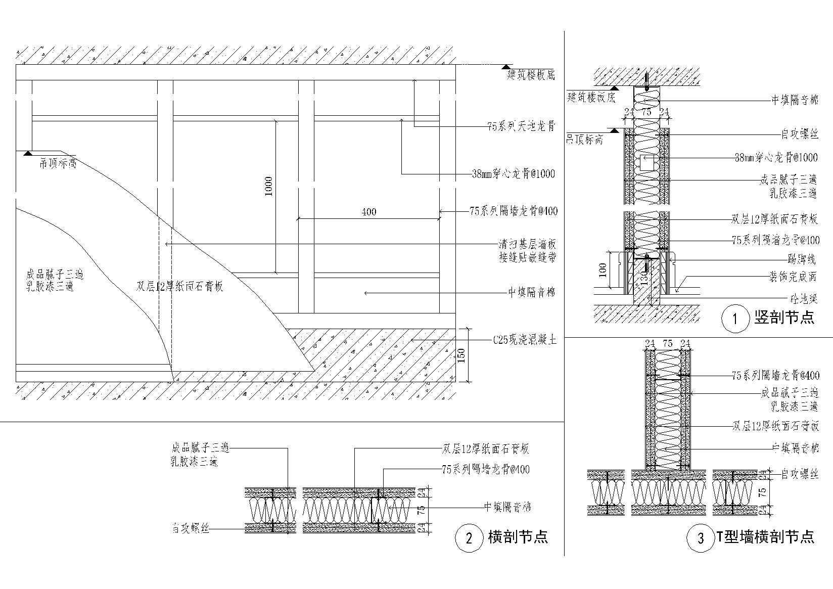 室内轻钢龙骨,钢架,砌块等隔墙节点详图