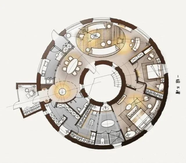 方案五整个建筑圆形的思路本身就给设计带来了很多的问题,可是这个