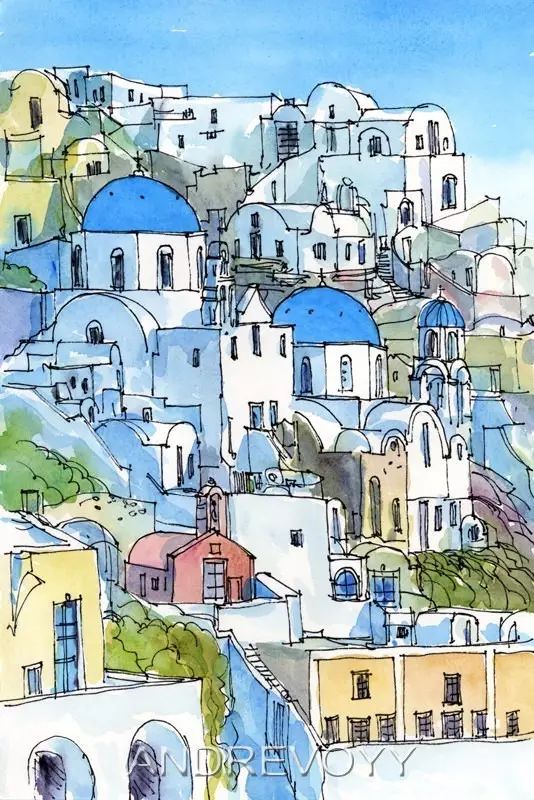 清秀的钢笔淡彩